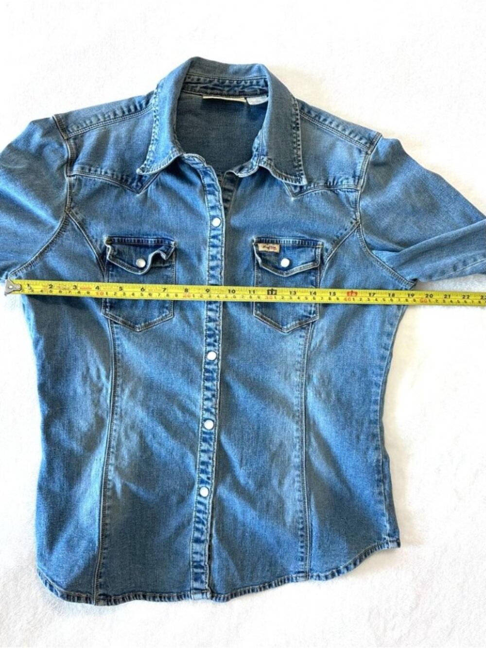 Vintage Y2K Levi's Jean Shirt Denim Fitted Button Up Shirt Coastal Cowgirl - M - Picture 7 of 9